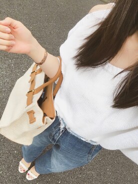 「OZOC（オゾック）のアイテム（かごバッグ）」を使った、tokoさん（レディース・161cm）の春コーディネート