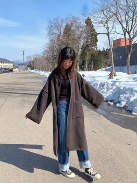 「UNIQLO（ユニクロ）のハイライズワイドストレートジーンズ（デニムパンツ）」を使った、アイビさん（レディース・167cm）の春コーディネート