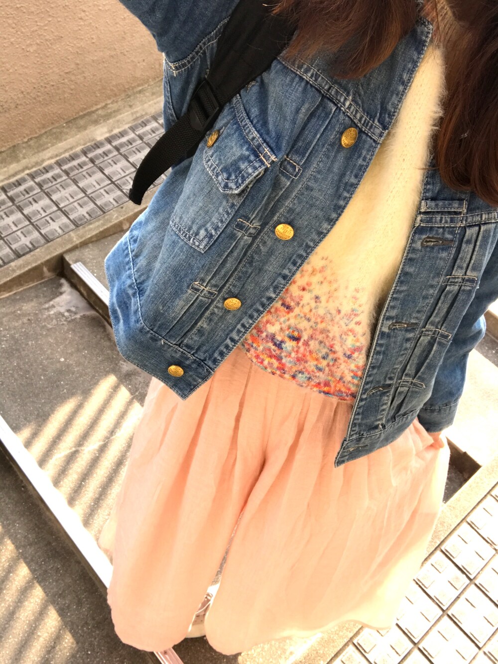 「春、春コーデ、花見」｜「USEDのアイテム（デニムジャケット、ブルー系）」を使った、٩꒰ ´ᆺ`꒱۶yuki❁さん（レディース・152cm）の春コーディネートの1枚目の写真
