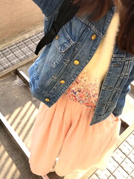 「花見」｜「アイテム（デニムジャケット）」を使った、٩꒰ ´ᆺ`꒱۶yuki❁さん（レディース・152cm）の春コーディネート