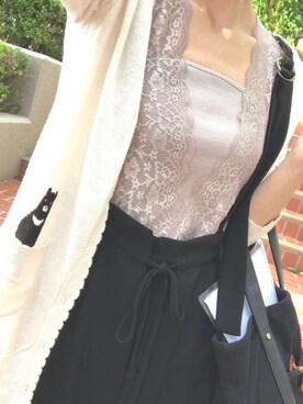「Omekashi（オメカシ）のVレースフレンチプルオーバー（Tシャツ/カットソー）」を使った、٩꒰ ´ᆺ`꒱۶yuki❁さん（レディース・152cm）の夏コーディネート