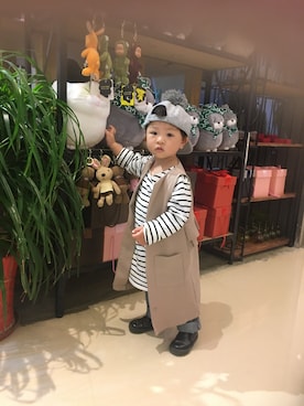 「petit main（プティマイン）のアイテム（その他アウター）」を使った、则已_猫小姐さん（キッズ・90cm）の春コーディネート