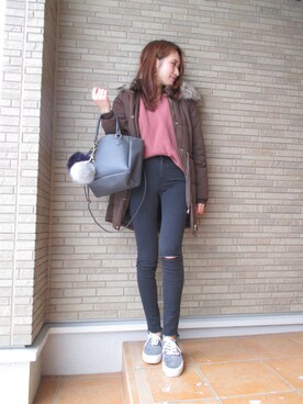 「H&M（エイチ・アンド・エム）のアイテム（モッズコート）」を使った、 𝕐𝕌𝕂𝕚さん（レディース・160cm）の冬コーディネート