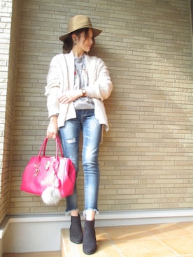 「GLOBAL WORK（グローバルワーク）のフェルトナカオレＨＡＴ/565115（ハット）」を使った、 𝕐𝕌𝕂𝕚さん（レディース・160cm）の冬コーディネート