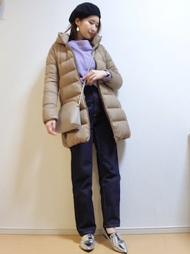 「ハイウエストストレートジーンズ」｜ 𝕐𝕌𝕂𝕚さん（レディース・160cm）の冬コーディネート