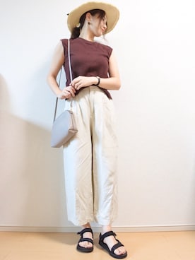 「ワッフルスリーブレスt」｜ 𝕐𝕌𝕂𝕚さん（レディース・160cm）の夏コーディネート