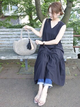「ラウンドバッグ」｜「アイテム（アクセサリー）」を使った、 𝕐𝕌𝕂𝕚さん（レディース・160cm）の夏コーディネート