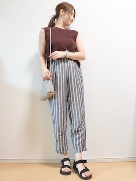 「ワッフルスリーブレスt」｜ 𝕐𝕌𝕂𝕚さん（レディース・160cm）の夏コーディネート