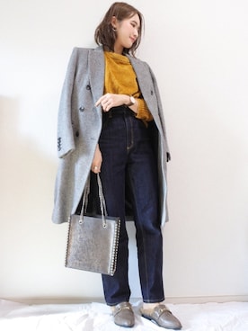 「マスタードイエロー」｜ 𝕐𝕌𝕂𝕚さん（レディース・160cm）の秋コーディネート