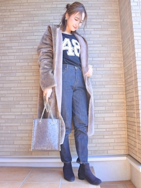 「zozoデニム」｜「アイテム（ムートンコート）」を使った、 𝕐𝕌𝕂𝕚さん（レディース・160cm）の冬コーディネート