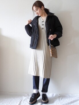 「ZOZO（ゾゾ）のスリムテーパードデニムパンツ［WOMEN］（デニムパンツ）」を使った、 𝕐𝕌𝕂𝕚さん（レディース・160cm）の冬コーディネート