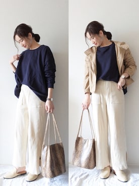 「スリットパンツ」｜「アイテム（マウンテンパーカー）」を使った、 𝕐𝕌𝕂𝕚さん（レディース・160cm）の春コーディネート