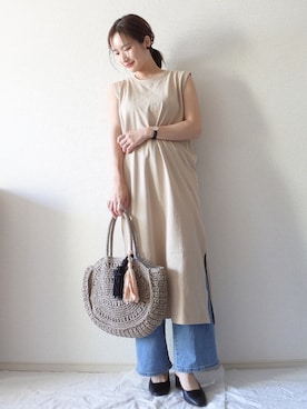 「ペーパーバッグ」｜「アイテム（アナログ腕時計）」を使った、 𝕐𝕌𝕂𝕚さん（レディース・160cm）の春コーディネート