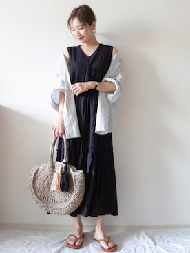 「ラウンドバッグ」｜「アイテム（アクセサリー）」を使った、 𝕐𝕌𝕂𝕚さん（レディース・160cm）の夏コーディネート