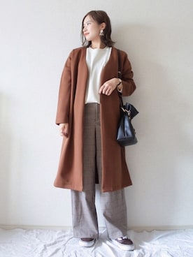 「リブクルーネックt」｜ 𝕐𝕌𝕂𝕚さん（レディース・160cm）の秋コーディネート