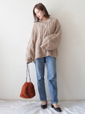 「ハイウエストストレートジーンズ」｜「アイテム（アクセサリー）」を使った、 𝕐𝕌𝕂𝕚さん（レディース・160cm）の秋コーディネート