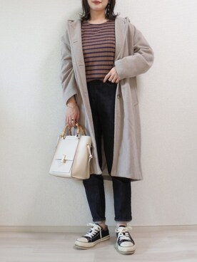 「ZOZO（ゾゾ）のスリムテーパードデニムパンツ［WOMEN］（デニムパンツ）」を使った、 𝕐𝕌𝕂𝕚さん（レディース・160cm）の冬コーディネート