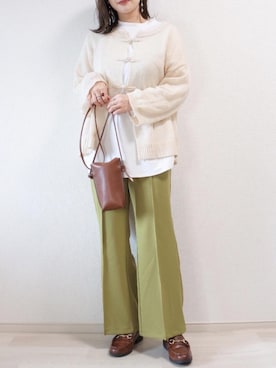「ピスタチオ」｜「アイテム（ローファー）」を使った、 𝕐𝕌𝕂𝕚さん（レディース・160cm）の冬コーディネート