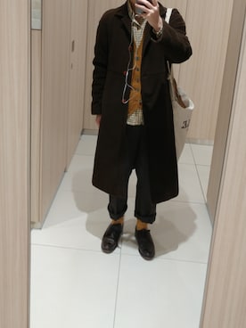 「ジレ」｜「アイテム（チェスターコート）」を使った、ずんやさん（メンズ・159cm）の冬コーディネート