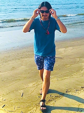 「BLUE BLUE（ブルーブルー）のアイテム（Tシャツ/カットソー）」を使った、romeohさん（メンズ・168cm）の夏コーディネート