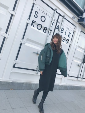 「ジーユー」｜「アイテム（MA-1）」を使った、　YUMIさん（レディース・158cm）の冬コーディネート