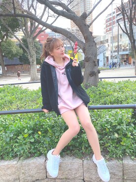 「公園コーデ」｜「アイテム（ブルゾン）」を使った、Yunpoliさん（レディース・158cm）の春コーディネート