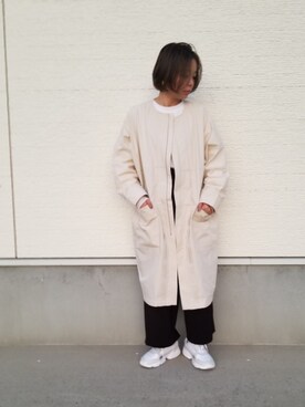 「KBF（ケイビーエフ）のアイテム（ノーカラージャケット）」を使った、こなつさん（レディース・156cm）の秋コーディネート