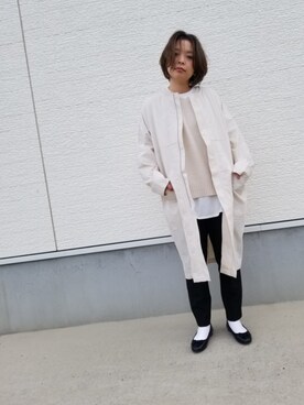 「KBF（ケイビーエフ）のアイテム（ノーカラージャケット）」を使った、こなつさん（レディース・156cm）の秋コーディネート