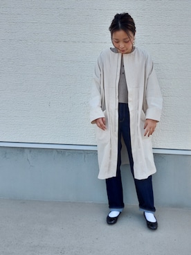 「KBF（ケイビーエフ）のアイテム（ノーカラージャケット）」を使った、こなつさん（レディース・156cm）の冬コーディネート