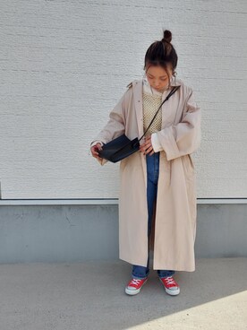 「Kastane」｜「アイテム（ステンカラーコート）」を使った、こなつさん（レディース・156cm）の春コーディネート