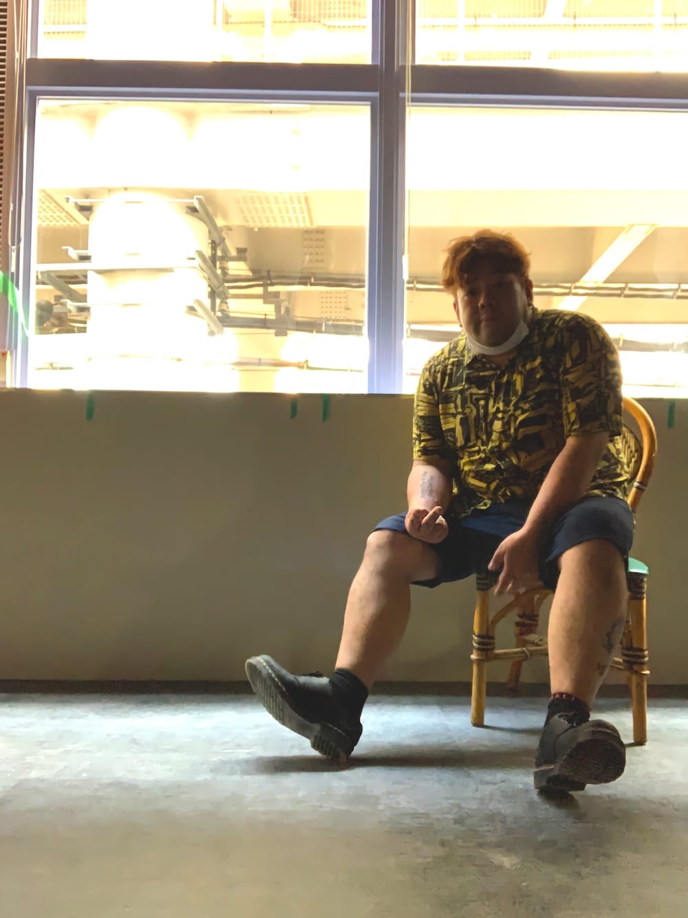 「おデブコーデ、MrBabe、bigmanproject」｜「Bershkaのアイテム（シャツ/ブラウス、イエロー系）」を使った、takashi10969さん（メンズ・170cm）の夏コーディネートの1枚目の写真