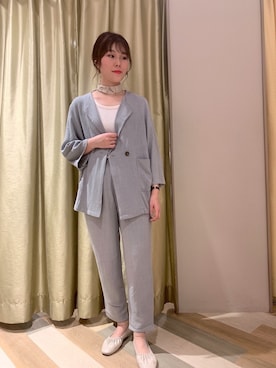 「ミントグリーン」｜「アイテム（ノーカラージャケット）」を使った、UOさん（レディース・162cm）の春コーディネート