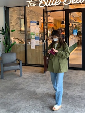 「アイテム（セットアップ、グリーン系）」を使った、meさん（レディース・163cm）の春コーディネート