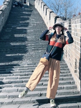 「travel」｜「アイテム（スウェット）」を使った、りラ🇹🇼さん（レディース・160cm）の秋コーディネート