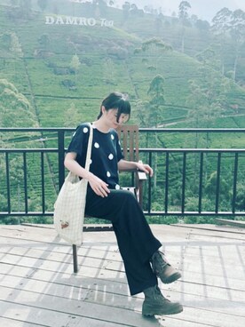 「travel」｜「アイテム（Tシャツ/カットソー）」を使った、りラ🇹🇼さん（レディース・160cm）の春コーディネート