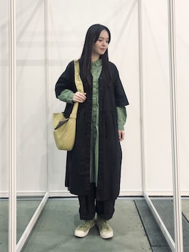 「国潮」｜「アイテム（ノーカラージャケット）」を使った、りラ🇹🇼さん（レディース・160cm）の秋コーディネート