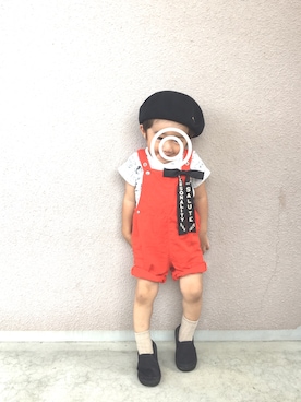 「PETIT BATEAU（プチバトー）のアイテム（サロペット/オーバーオール）」を使った、itk/kii/tmgさん（キッズ・90cm）の春コーディネート