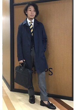 「アイテム（ビジネスバッグ、ブルー系）」を使った、中瀬さん（メンズ・166cm）の秋コーディネート
