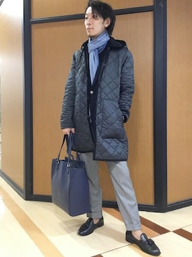 「アイテム（マフラー、ブルー系）」を使った、中瀬さん（メンズ・166cm）の秋コーディネート