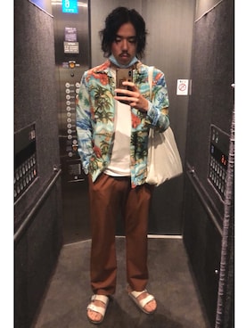「ALOHA（アロハ）のアイテム」を使った、Yoさん（メンズ・176cm）の夏コーディネート