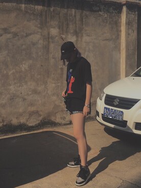 「STUSSY（ステューシー）のStock Low Pro Cap（キャップ）」を使った、马巟唐さん（レディース・164cm）の夏コーディネート