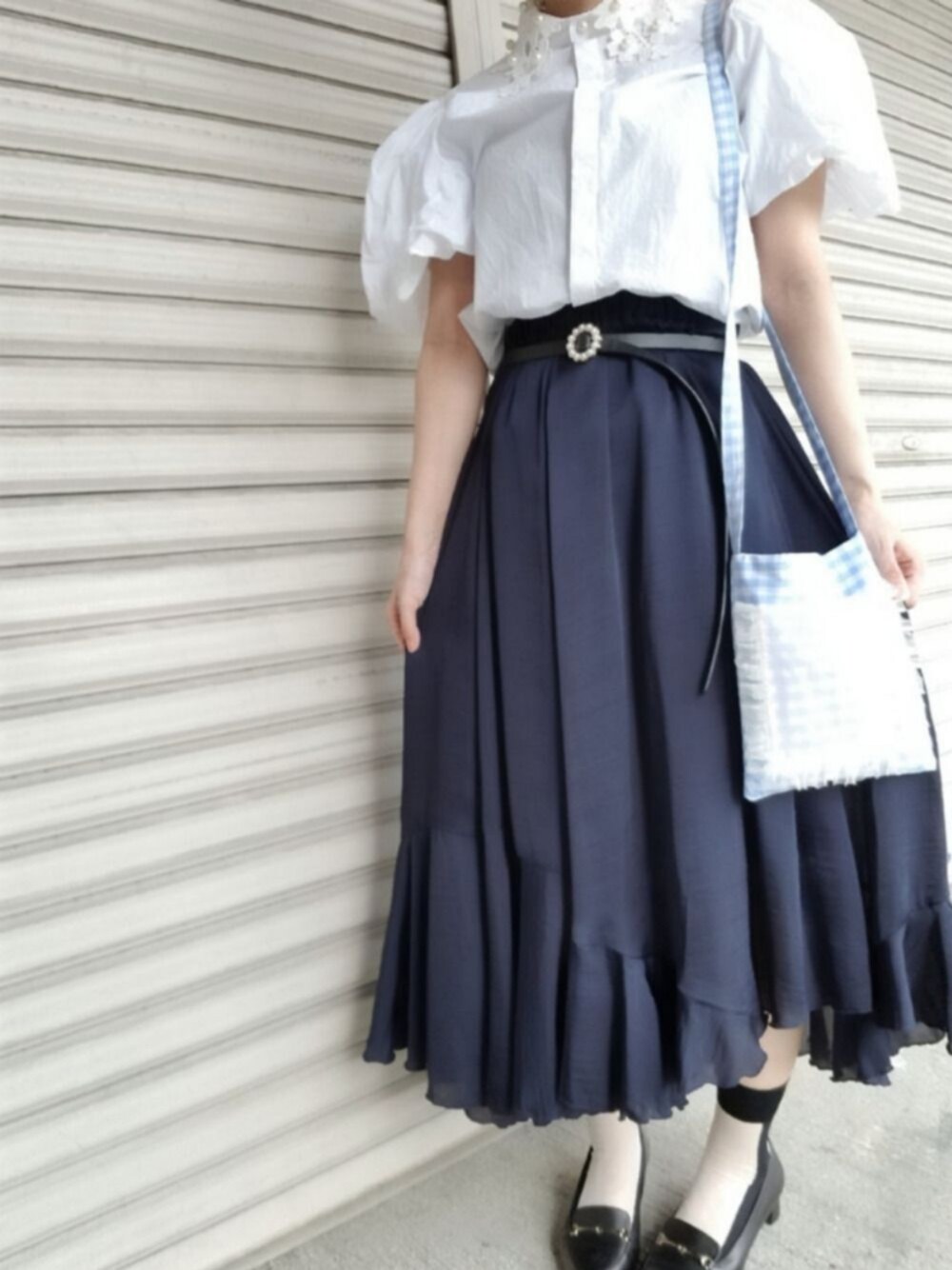 「休日スタイル、低身長、夏」｜「DHOLICのアイテム（ベルト、ブラック系）」を使った、とあるひとさん（レディース・148cm）の秋コーディネートの1枚目の写真