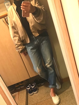 「ドラフトリーバイス」｜「アイテム（ブルゾン）」を使った、RIさん（レディース・161cm）の冬コーディネート
