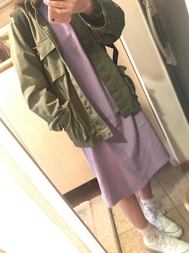 「ニコアンド」｜「アイテム（ミリタリージャケット）」を使った、RIさん（レディース・161cm）の春コーディネート