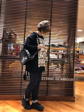 「コラボレーション」｜「アイテム（ハンチング/ベレー帽）」を使った、sakataさん（レディース・159cm）の冬コーディネート