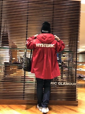 「アイテム（ミリタリージャケット、レッド系）」を使った、sakataさん（レディース・159cm）の冬コーディネート