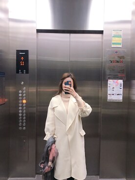 「無（ム）のアイテム（ピーコート）」を使った、babemuiさん（レディース・160cm）の冬コーディネート