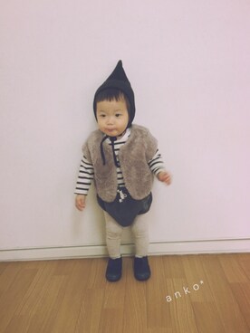 「usedのアイテム（ベスト、グレー系）」を使った、ａｎｋｏ*さん（キッズ・80cm）の冬コーディネート