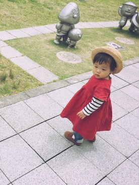 「西松屋（ニシマツヤ）のアイテム（パンツ、ブルー系）」を使った、ａｎｋｏ*さん（キッズ・80cm）の春コーディネート