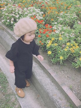 「Birthday（バースデイ）のアイテム（オールインワン・サロペット、ブラック系）」を使った、ａｎｋｏ*さん（キッズ・80cm）の秋コーディネート